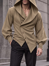 [Pre-order] Men's Avant-Garde Darkwear Nightclub Party Drape Hooded Asymmetric Wrap Bishop Sleeve Cardigan SKUL89219