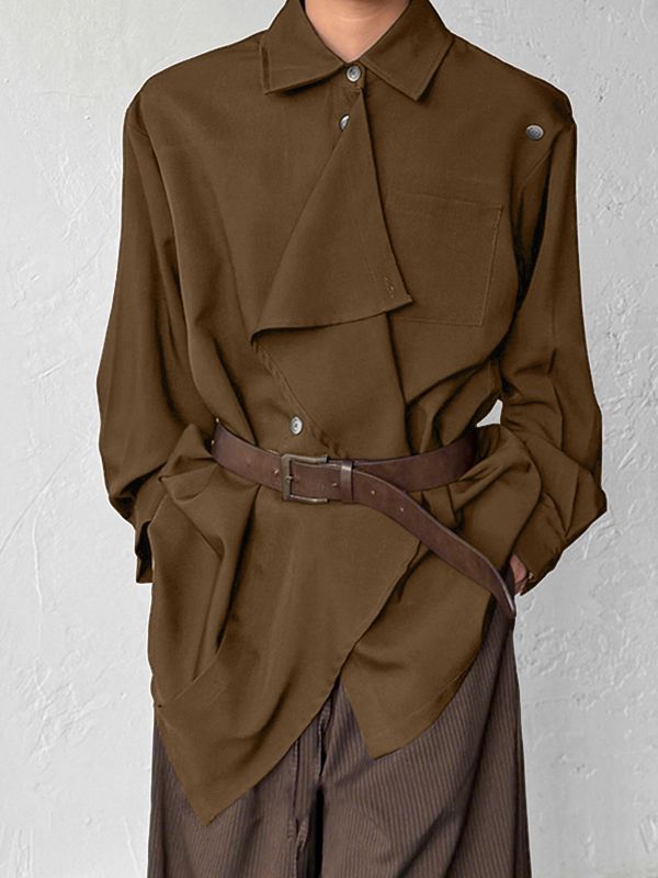 Men's Deconstructed Solid Color Long Sleeve Shirt SKUL37727