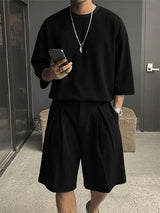 Men's Solid Color Crew Neck Two Pieces Outfit SKUL54069