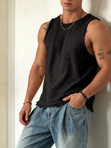 Men's Avant-Garde Split Back Textured Tank SKUL54717