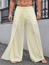 Men's Bohemian Beach Chiffon Asymmetric Split Overlap Wide Leg Pant SKUL70256
