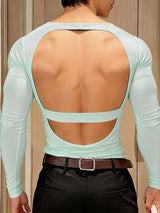 Men's Deconstructed Sheer Backless Long Sleeve T-shirt SKUL53027