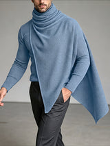 Men's Early Autumn Structural Asymmetrical Cowl-Cape Draped Ribbed Knit Sweater SKUL80476