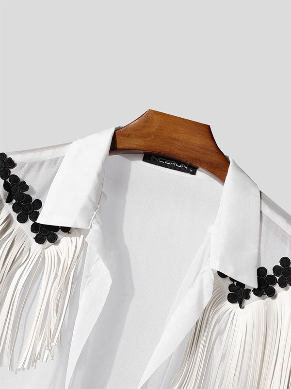 Mens Floral Embroidered Sheer Long Sleeve Cardigan SKUL13046