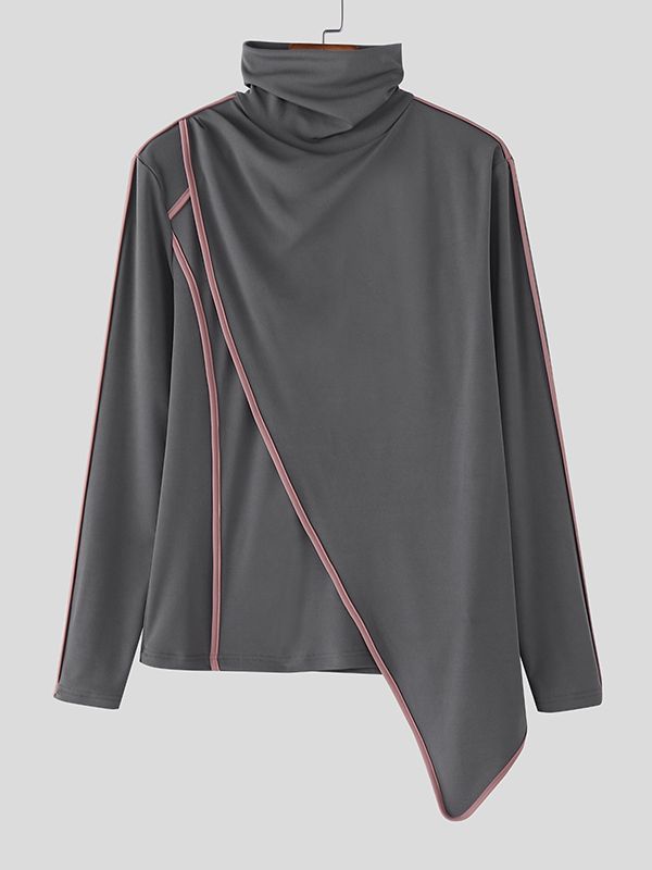 Men's Contrast Color Edge Knit Long Sleeve T-shirt SKUL43943