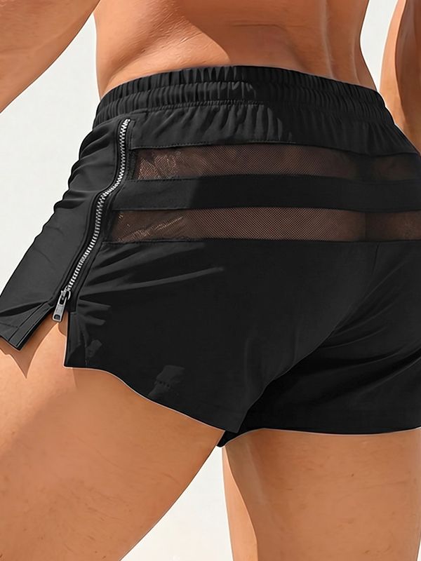 Men's Pool Party Beachwear Mesh Spliced Side Zipper Muscle Fit Short SKUL72440