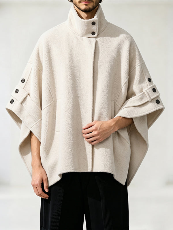 Men's Chill Relaxed Winter Travel Faux Shearling High Stand Collar Kimono Sleeve Cape SKUL84061