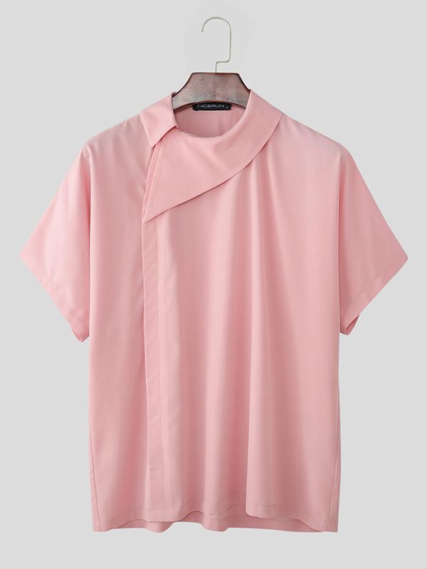 Men's Deconstructed Asymmetric Collar Short Sleeve Shirt SKUL53029