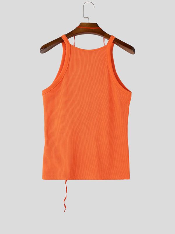 Men's Avant Garde Festival Lace Up Ribbed Scoop Neck Slim Fit Tank SKUL71421