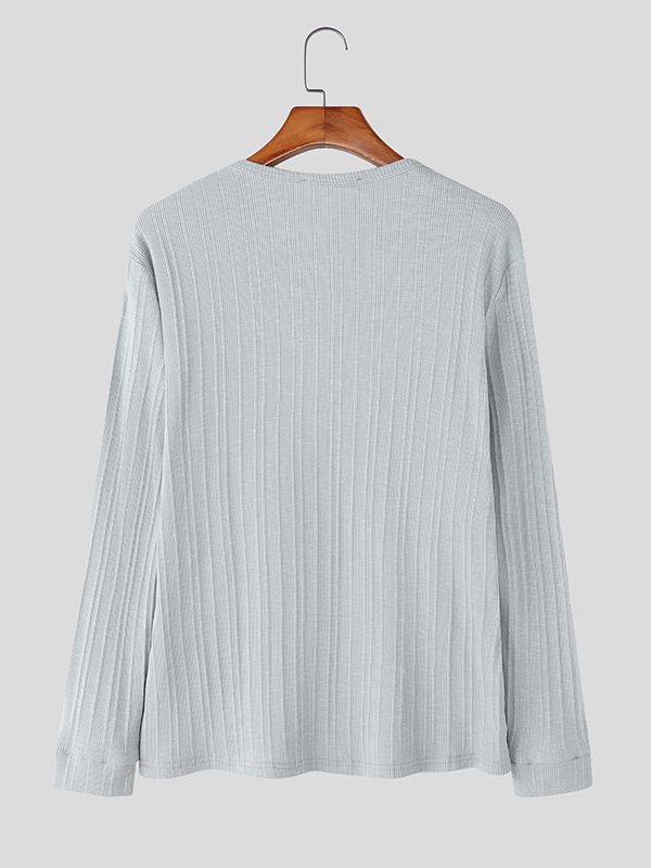 Men's Solid Color Textured Long Sleeve T-Shirt SKUL36666