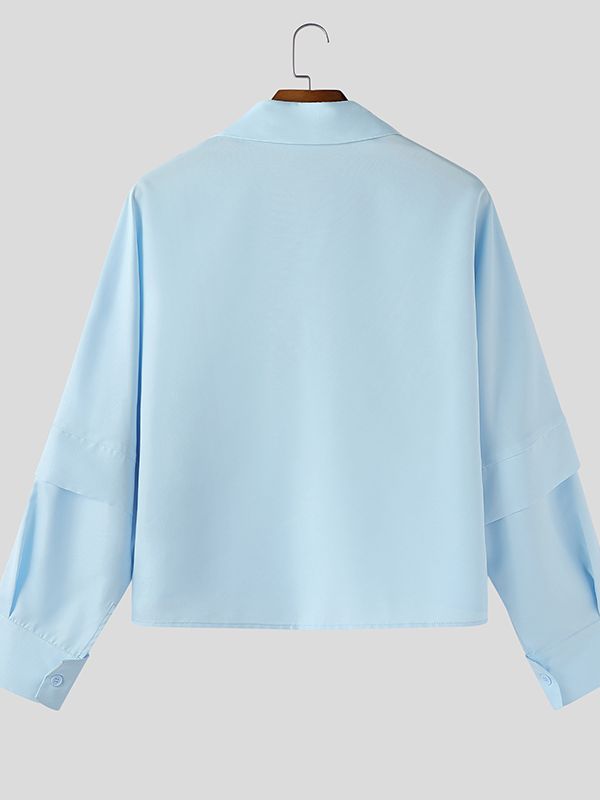 Men's Solid Color Layered Sleeve Long Sleeve Shirt SKUL43857