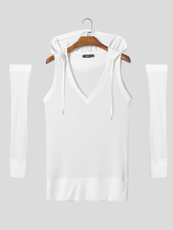 Men's Knit Textured Hooded T-Shirt SKUL28174