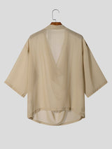 Men's Avant-Garde Romantic Deep Cowl Neck Sheer Mesh Loose Short Sleeve T-shirt SKUL69688