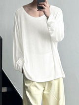 Men's Minimalist Harajuku Sheer Knit Scoop Neck Long Sleeve T-shirt SKUL70245