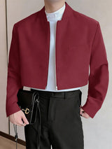 Men's Solid Color Stand Collar Cropped Long Sleeve Blazer SKUL46005