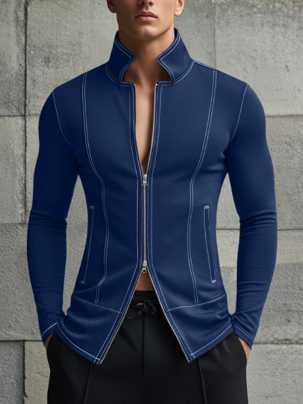 Men's Minimalist Contrast Line Long Sleeve Cardigan SKUL46578