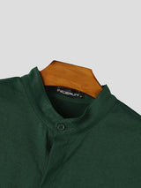 Men's Minimalist Clean-Fit Daily Commute Concealed Placket Mandarin Collar 3/4 Sleeve Shirt SKUL84679