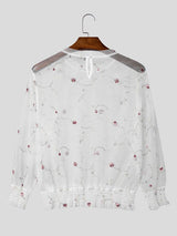 Men's Avant-Garde Sheer Floral Embroidered Mesh Shirt SKUL59802