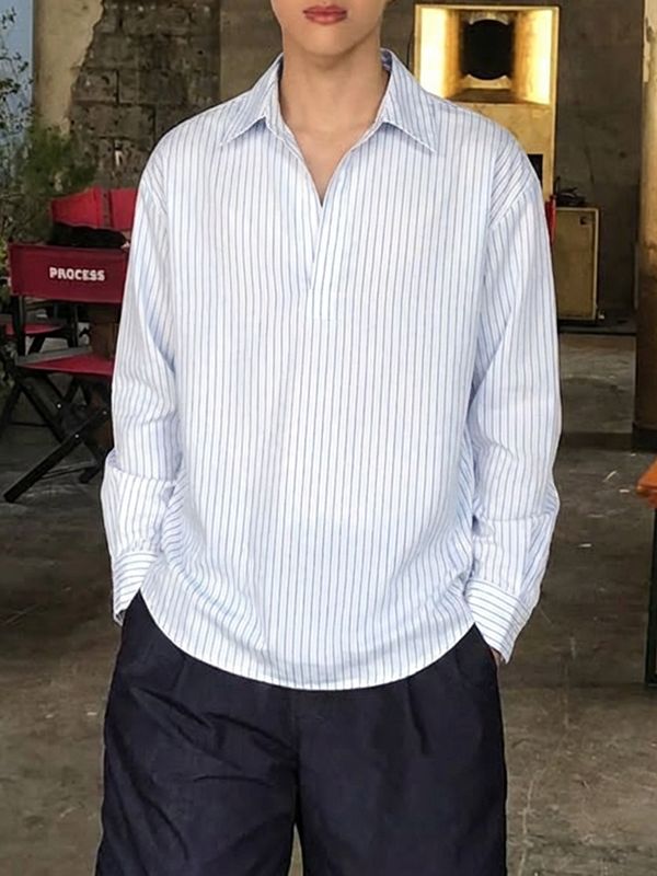 Men's Stripe Collar Long Sleeve Shirt SKUL51263