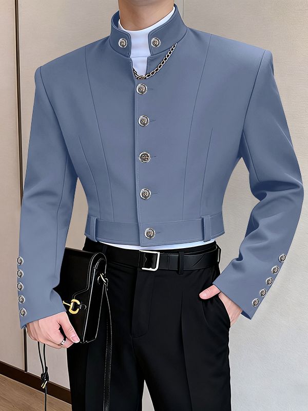 Men's Solid Color Stand Collar Slim Fit Button Blazer SKUL46007