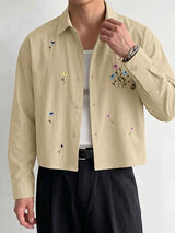 Men's Romantic Avant-Garde Floral Embroidered Boxy Cropped Long Sleeve Shirt SKUL78989