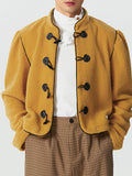 Mens Fleece Stand Collar Contrast Button Jacket SKUK31903