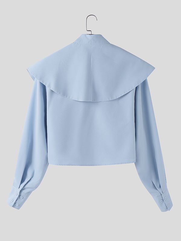 Men's Solid Color Draped Neck Gigot Sleeve Shirt SKUL45322