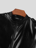 Mens Faux Leather Zip Front Solid Bodysuit SKUK38247