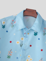 Men's Summer Vacation Floral Print Cropped Short Sleeve Button Up Casual Shirt SKUL69097