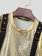 Men's Sexy Avant-Garde Metallic Mesh Suspenders Crop Tank SKUL63029
