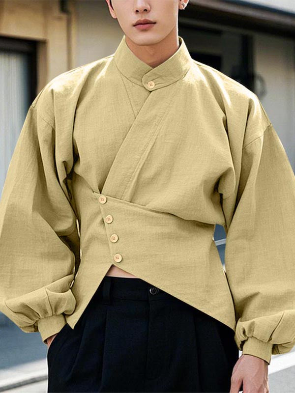 Mens Simple Irregular Hem Long Sleeve Shirt SKUK98804