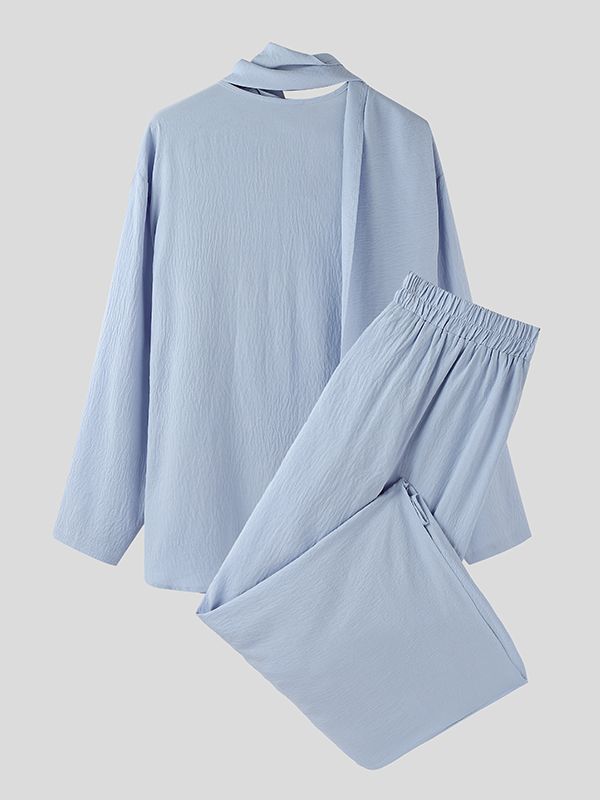 Men's Solid Color Deconstructed Pleated Two Pieces Outfit SKUL51256