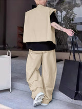 Men's Solid Lapel Drawstring Two Pieces Outfit SKUL31923