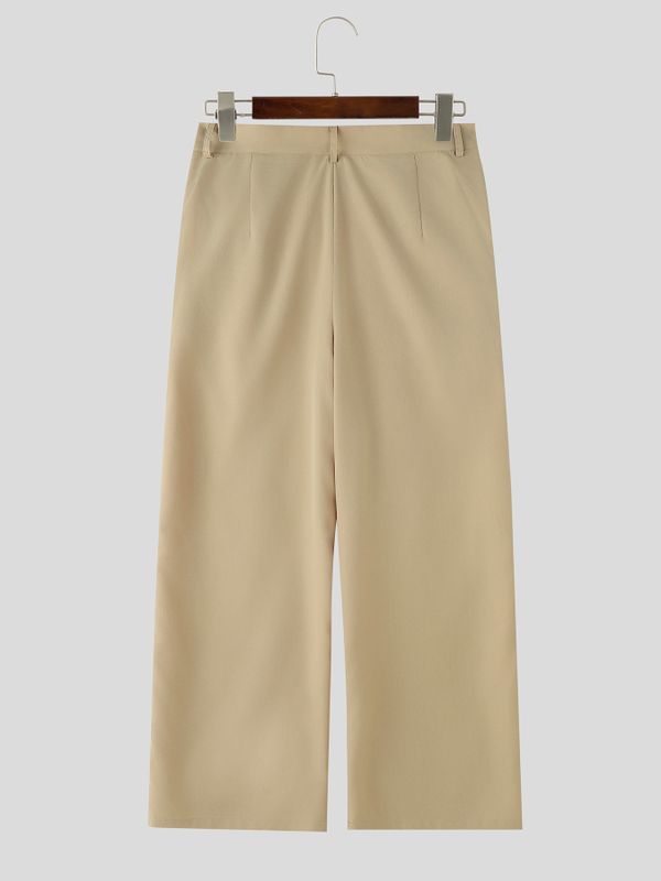 Men's Vintage Military Heavy Pintuck Double-Breasted Button High Waist Wide Leg Pant SKUL66968