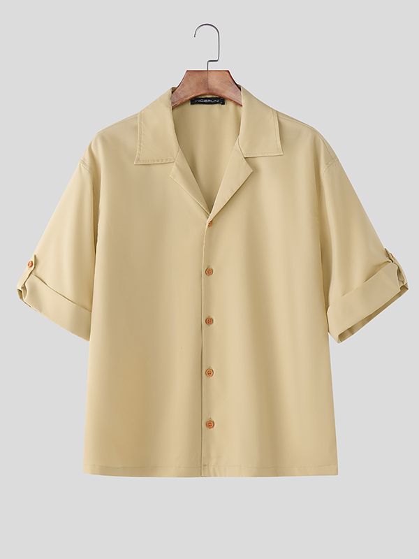 Men's Solid Color Casual Short Sleeve Shirt SKUL39365