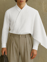 Men's Asymmetric Cape Patchwork Textured Long Sleeve Cardigan SKUL26116