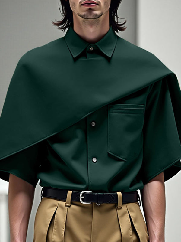 Mens Plain Tie-Neck Short-Sleeve Shirt SKUL27358