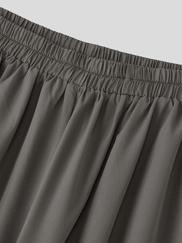 Mens Solid Color Ruched Casual Pant SKUL10602