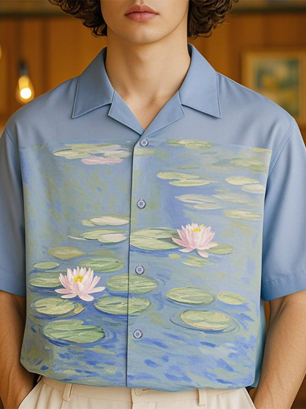 Mens Lotus Flower Print Short Sleeve Shirt SKUL17014