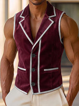Men's Vintage Aristocratic Velvet Contrast Piping Notch Lapel Fit Waistcoat SKUL78977