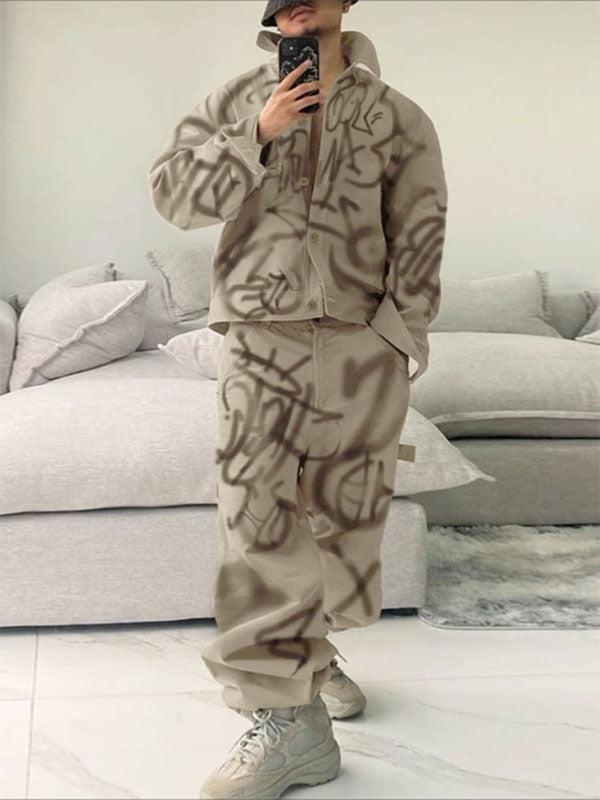 Men's Graffiti Print Contrast Color Two Pieces Outfit SKUL35077