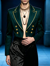 Men's Retro Party Gold Piping Double-Breasted Button Cropped Long Sleeve Blazer SKUL81157