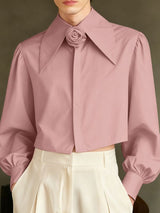 Men's 3D Floral Patchwork Cropped Long Sleeve Shirt SKUL45336