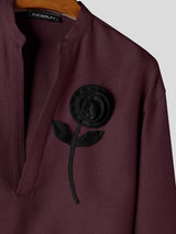 Men's Zen Minimalist Art Exhibition 3D Rose Flower Deep V-Neck Shirt SKUL85401