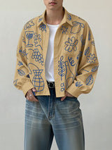 Men's Hand Drawn Print Long Sleeve Shirt SKUL39902