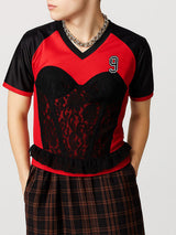 Men's Number Print Lace Colorblock Short Sleeve T-Shirt SKUL20277