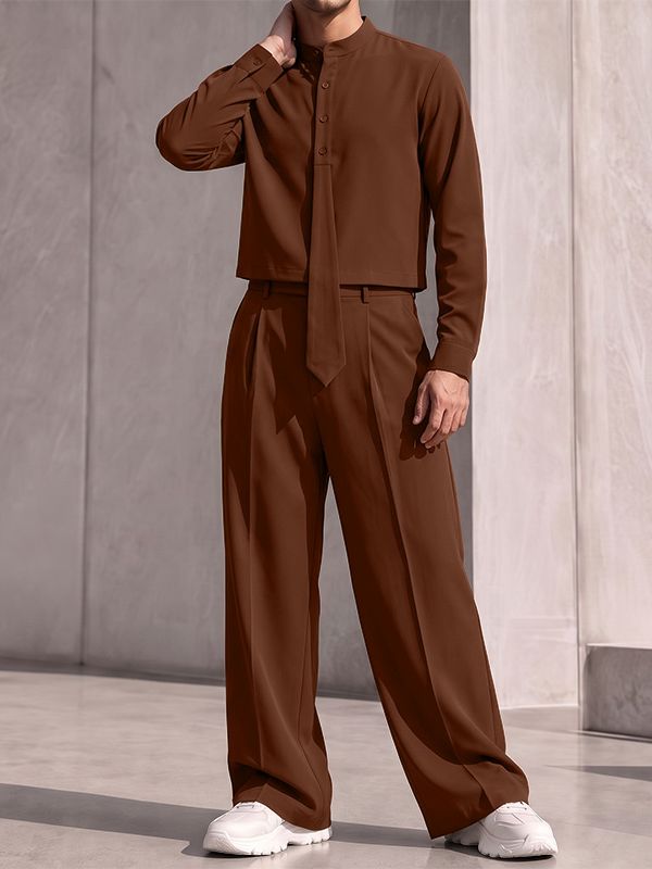 Men's Modern Luxury City Walk Button Placket Boxy Two Pieces Outfit SKUL85540
