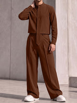 Men's Modern Luxury City Walk Button Placket Boxy Two Pieces Outfit SKUL85540