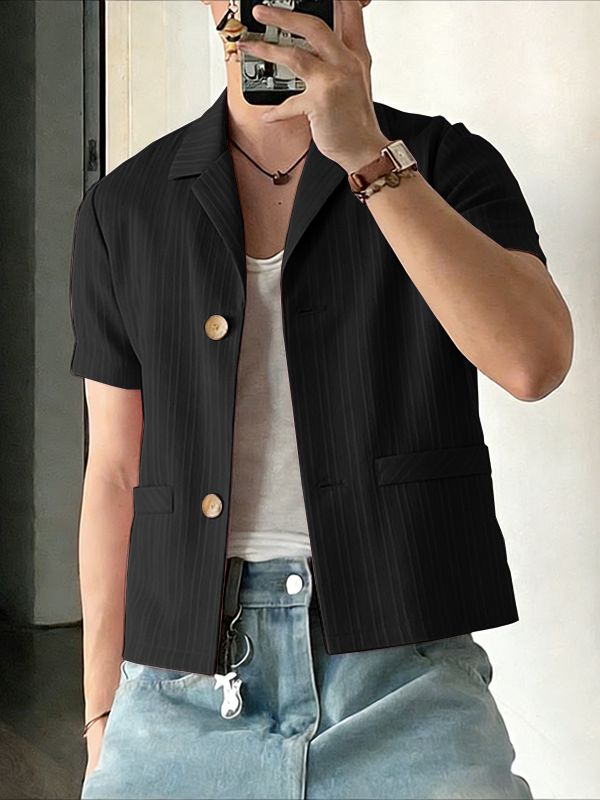 Men's Solid Color Textured Casual Short Sleeve Blazer SKUL54443