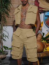 Men's Multi Pocket Casual Two Pieces Outfit SKUL54068